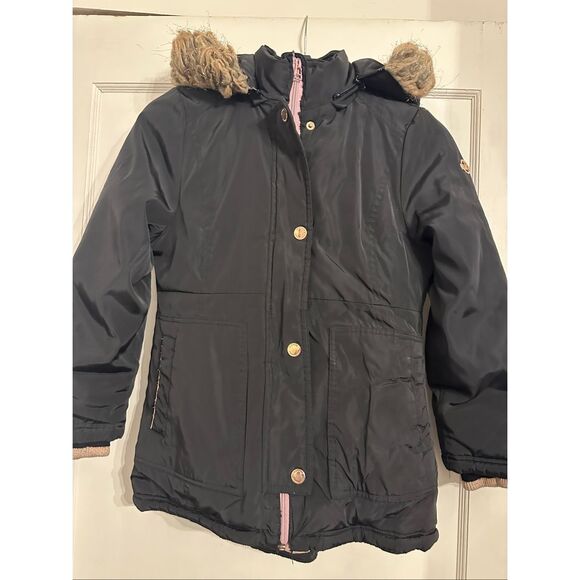MICHAEL KORS Faux Fur detachable Hood Black pink Puffer Jacket Girls size 7 - 8 - Picture 1 of 7